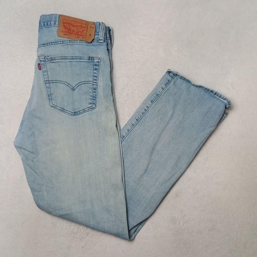 Levis 501 Jeans Mens 33x32 Blue Straight Light Wash Stretch 5-Pocket Denim